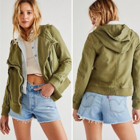New We The Free People Carmen Moto Jacket Knit
Hoodie Zipper 
Green Size M - Picture 1 of 11